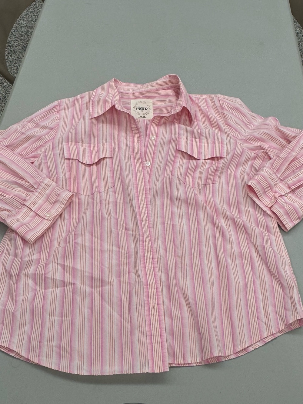 Izod Pink and White Striped Women’s Button-Down Shirt